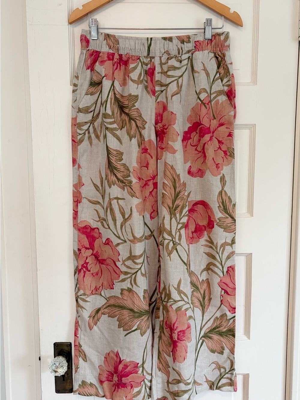 Joie Pants Elastic Waist High Rise Floral Casual Medium Flouncy Loose Tan Pink